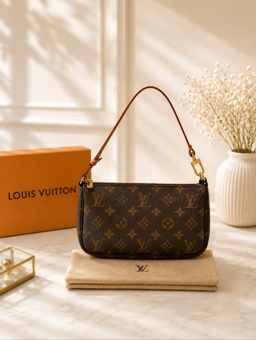 Authentic Louis Vuitton Pochette Accessoires Monogram Canvas Shoulder Bag